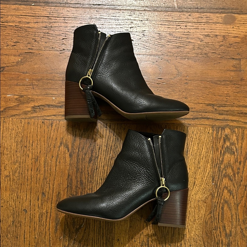 Franco Sarto Callahan Black Ankle Booties with Wooden Heel